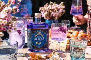 Six Dogs Blue ist ein floraler, handgemachter Gin, der mit einem Farbwechsel als besonders Element aufwartet. Sein Aroma reicht von Wacholder über Blüten zu Gin typischen Geschmäckern.