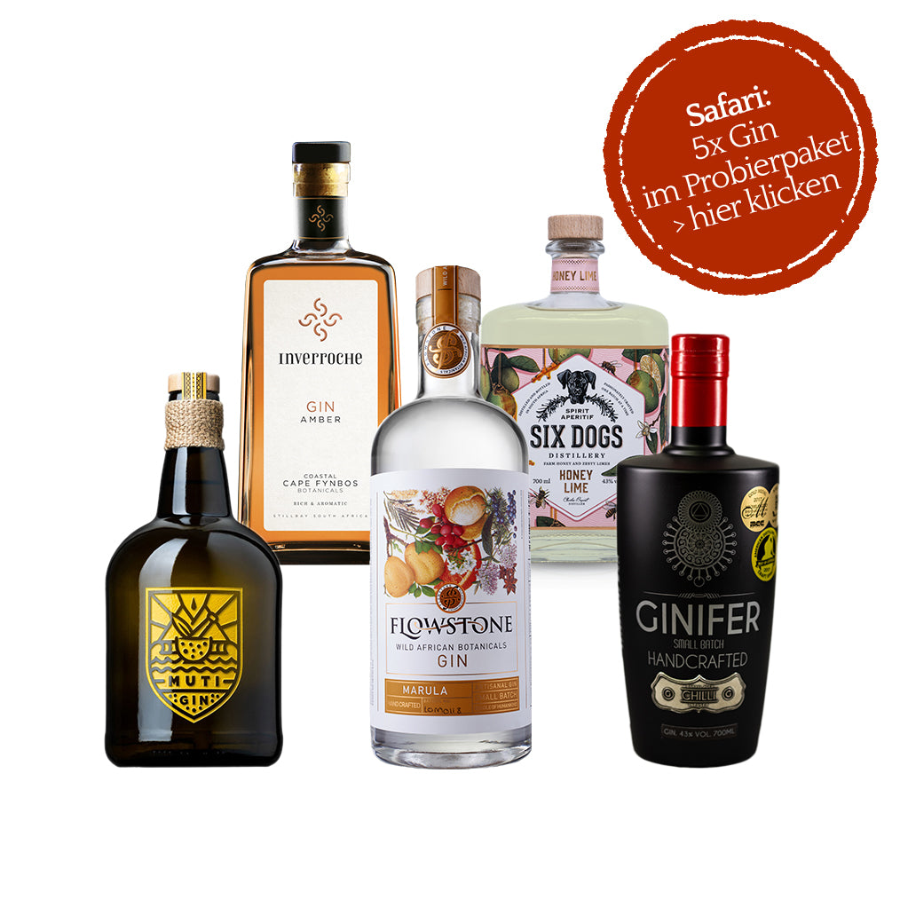 Unsere Little Five – gehen Sie mit uns auf Safari. Muti Gin. Flowstone Marula. Six Dogs Honey & Lime. Inverroche Amber. Ginifer Chili. Klein aber oho sind die „Little Five“, oft etwas im Schatten der großen Tiere, sind sie es die Südafrikas Wildnis erst so richtig lebendig machen.