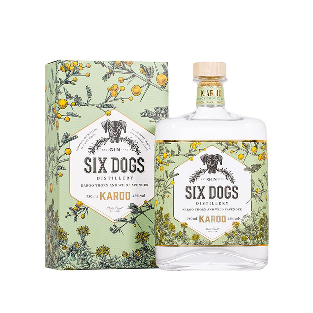 Six Dogs KarooSix Dogs Karoo Gin mit wildem Lavendel und Karoo Thorn, aus Südafrika in der 700ml Flasche