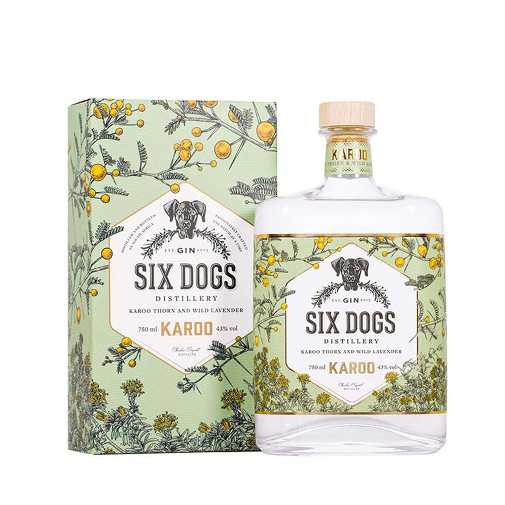 Six Dogs Karoo Gin mit wildem Lavendel und wilden Blüten, aus Südafrika in der 700ml Flasche