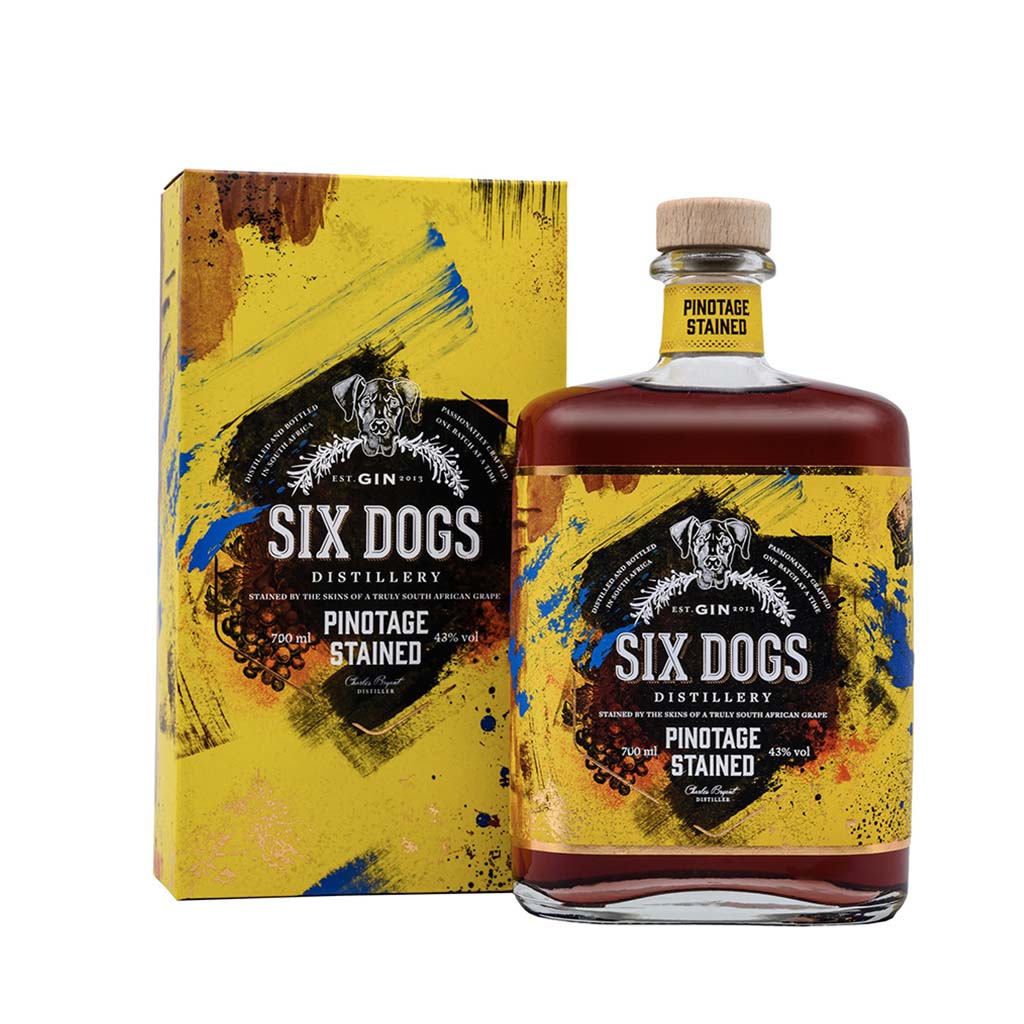 Six Dogs Pinotage Gin mit Pinotage Trauben, aus Südafrika in der 700ml Flasche